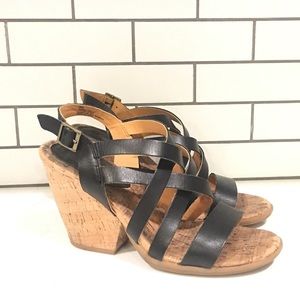 Kork-Ease Black Leather Cork Wedges